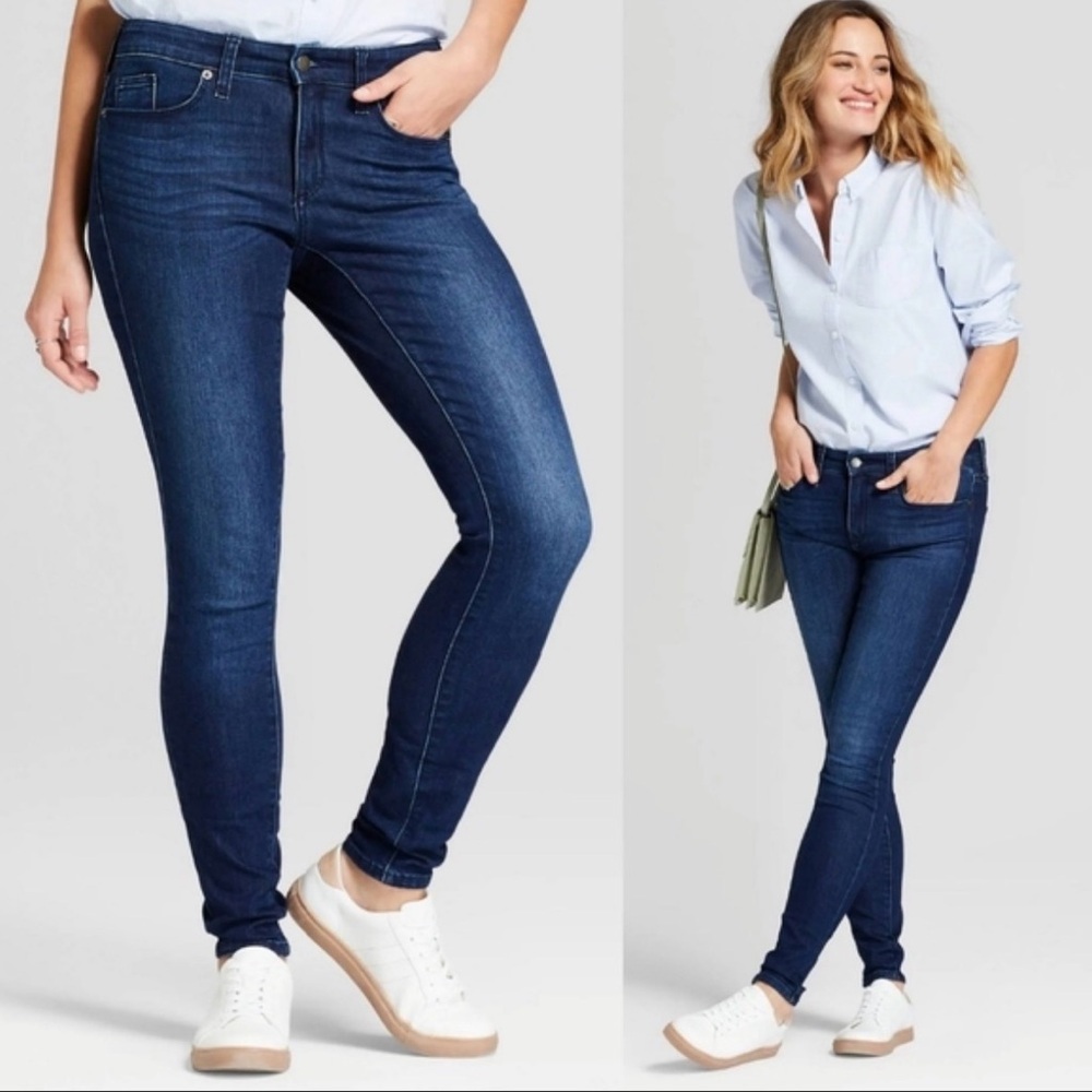Dark Academia Indie Sleaze Mid Rise Dark Wash Skinny Jeans Size 8 Minimalist